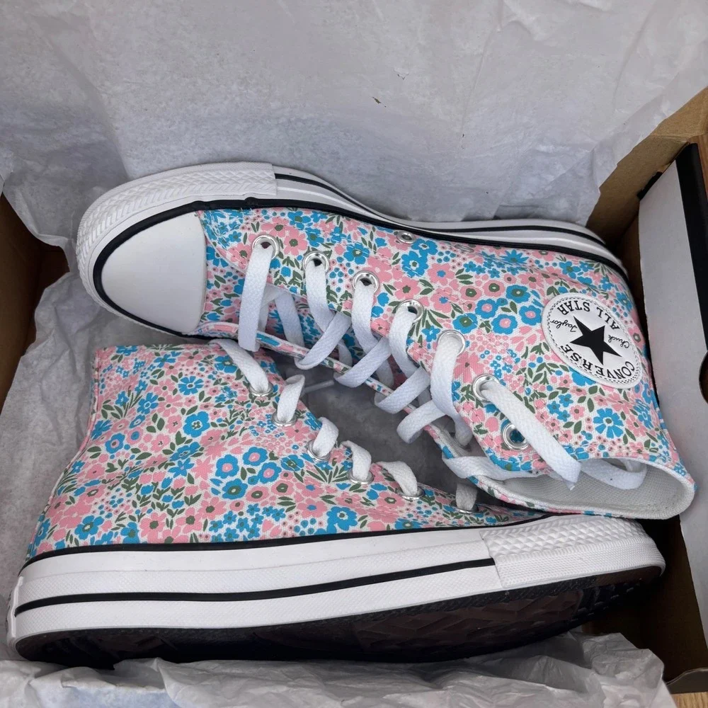 Converse CTAS Hi Womens 6.5 Gnarly Blue Pink Floral High Top Sneakers NEW